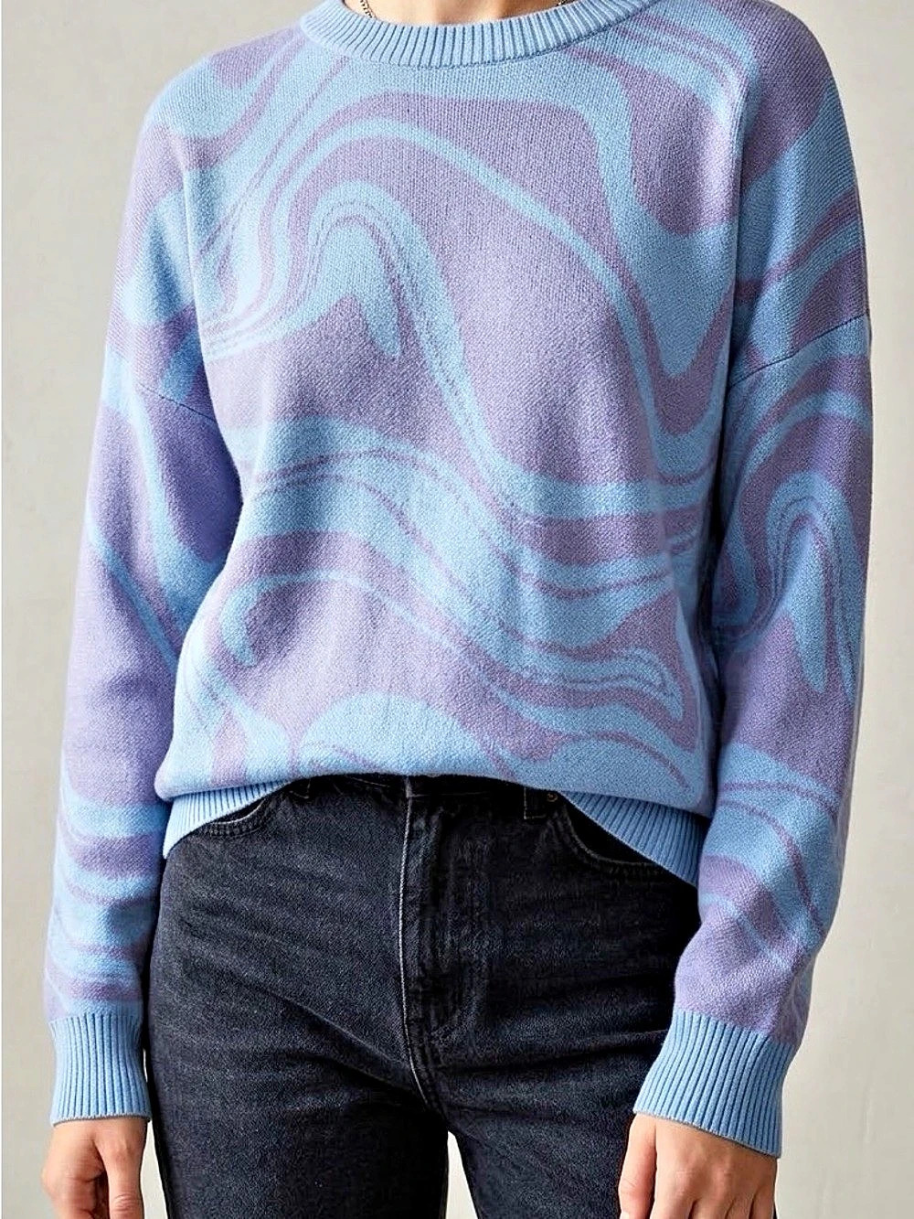 Hollister Textured Knit Crew Neck Sweater Blue & Purple Medium
